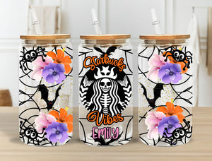 Halloween Starbucks Vibes Personalized Glass Bottle, Frosted Bottle, Gift For Halloween