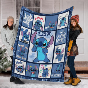 Touch Me And I Will Bite You, Ohana Means Family - Custom Name - Personalized Fleece Blanket, Gift For Family