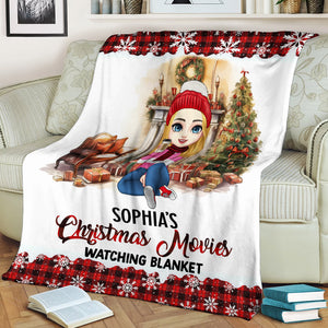 Christmas Movies Watching Blanket - Custom Appearance And Name - Personalized Fleece Blanket, Gift For Family