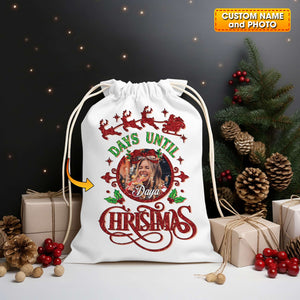 Days Until Christmas Custom Photo And Name, Personalized String Bag, Christmas Gift