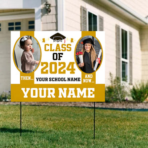 Class Of 2024 From A Baby Then Now - Custom 2 Photo And Texts Graduation Lawn Sign, Yard Sign, Graduation Gift