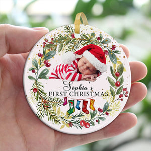 Baby's First Christmas - Personalized Photo And Name Ceramic Ornament - Gift For Christmas, Gift For Family