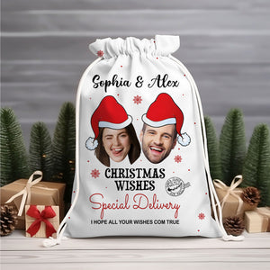 Christmas Gift Custom Photo And Names, Personalized String Bag, Christmas Gift