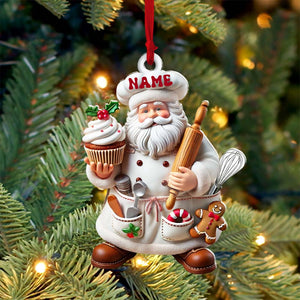 Custom Name Ornament, Santa Baker Cup Cake