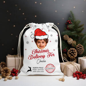 Christmas Delivery Face Photo- Personalized String Bag, Christmas Gift, Gift For Family