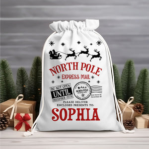 North Pole Bag Custom Name, Personalized String Bag, Christmas Gift