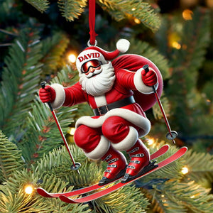 Santa Skiing Christmas Ornament, Personalized Ornament