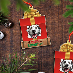 Merry Woofmas, Christmas Gift Box, Custom Photo And Quote - Personalized Custom Shaped Wooden Ornament - Gift For Pet Lover