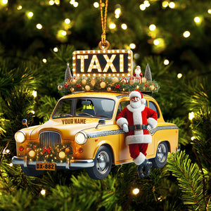 Santa Taxi Christmas Ornament, Personalized Ornament