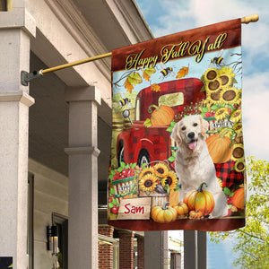 Happy Fall Y'all - Personalized Pet Photo & Name Flag - Gift For Pet Lovers