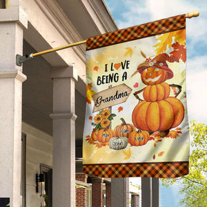 I Love Being Fall Grandma Pumpkin - Custom Name - Personalized Flag - Gift For Pet Lovers