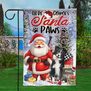 Here Come Santa Paws Happy Christmas - Custom Name Flag - Christmas Gift, Gift For Pet Lover