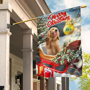 Merry Christmas On Santa's Sleigh - Custom Pet Photo And Name Flag - Christmas Gift, Gift For Pet Lovers