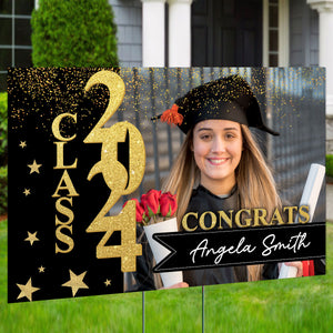 Congrats Class 2024, Custom Photo And Name - Personalized Lawn Sign, Yard Sign, Graduation Gift