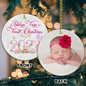 Baby First Xmas - Custom Photo And Name- Personalized 2 Sides Ceramic Ornament - Gift For Family, Christmas Gift