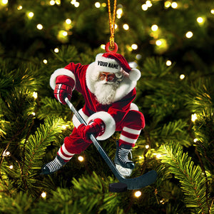 Hockey Santa Pose Christmas Ornament, Personalized Ornament