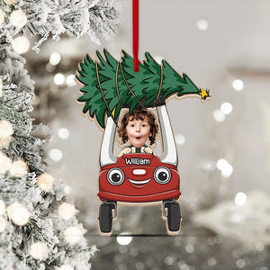 Custom Wooden Ornament, Kid On Car Ornament, Christmas Decor