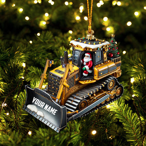 Santa Rides Snowplow Christmas Ornament, Personalized Ornament