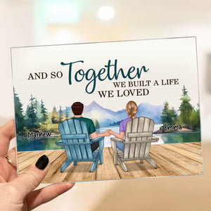 Backview Couple Sitting Lake view - Custom Appearances And Names - Personalized Acrylic Plaque - Family Gift