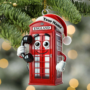 Red Telephone Box Christmas Ornament, Personalized Ornament