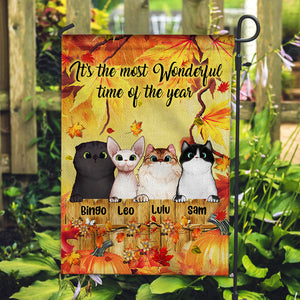 Personalized Autumn Cat Flag, Wonderful Time Of The Year, Gift For Cat Lovers