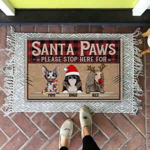 Santa Paws Please Here For  - Custom Pets And Names - Personalized Doormat - Pet Lover Gift, Christmas Decor