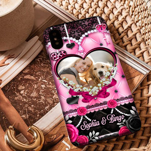 Black Pink Heart Pet Photo - Custom Photo And Name - Personalized Phone Case, Gift For Pet Lover, Gift For Family