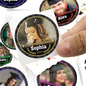 Congratulations 2024 Graduation Circle Stickers - Custom Photo And Text - Personalized Circle Sticker, Gift For Graduation