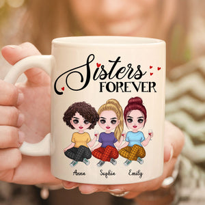 Sisters Forever, Personalized Doll Woman Mug, Gift For Best Friends, Gift For Family