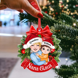 Nana Claus, Grandma And Kid Christmas Decor - Personalized Acrylic Ornament - Gift For Family