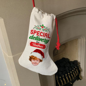 Special Delivery For - Personalized Photo Christmas Socks Decoration - Custom Photo Gift, Christmas Gift