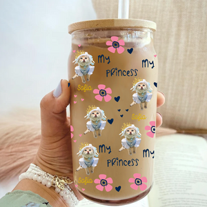 My Little Princess - Custom Photo And Name - Personalized Cutie  Puppy & Kittie Glass Bottle, Frosted Bottle - Gift For Pet Lovers