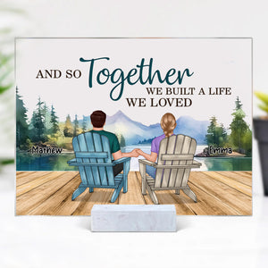 Backview Couple Sitting Lake view - Custom Appearances And Names - Personalized Acrylic Plaque - Family Gift