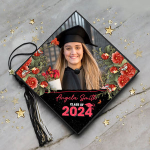 Class Of 2024, Colorful Flowers Custom Texts Grad Cap Topper - Personalized Customized Graduation Cap, Graduation Gift