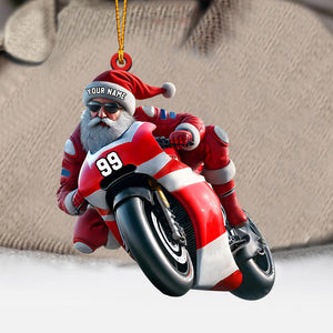 Santa Motobike Christmas Ornament, Personalized Ornament