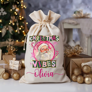 Christmas Decor Gift, Custom Background And Name, Personalized String Bag, Christmas Gift