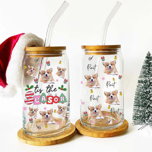 Tis The Season - Cutie Puppy Christmas - Custom Photo And Name - Personalized Glass Bottle, Frosted Bottle, Gift For Pet Lover