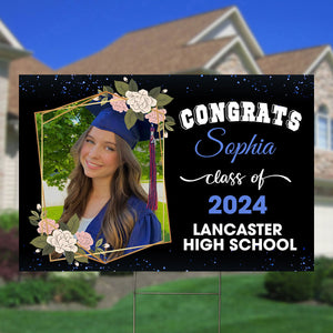 Congrats Custom Photo, Background And Texts - Personalized Lawn Sign, Yard Sign, Graduation Gift, College Graduation