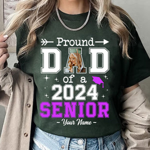 Proud Dad Mom Of 2024 Senior, Custom Name, Photo And Background Graduation - Gift For Graduation - Personalized Shirt