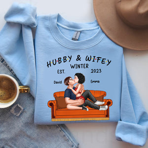 Hubby & Wifey Winter - Custom Appearance And Names - Personalized Sweatshirt - Gift For Him, Gift For Her