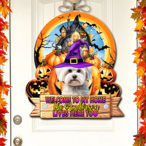 Welcome To Pets Home - Personalized Wooden Door Sign - Halloween For Pets - Halloween Gift