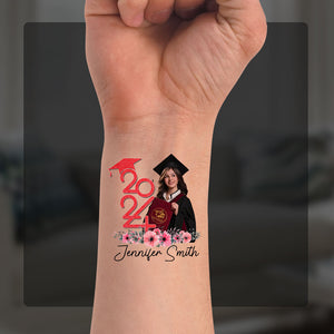 Grad 2024 Flowers, Custom Color And Name Temporary Tattoo, Personalized Grad Party Tattoo, Fake Tattoo, Graduation Gift