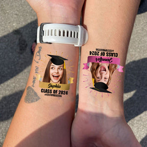 Class Of 2024, Custom Color,  Your Photo And Name Temporary Tattoo, Personalized Photo And Name, Fake Tattoo, Graduation Gift