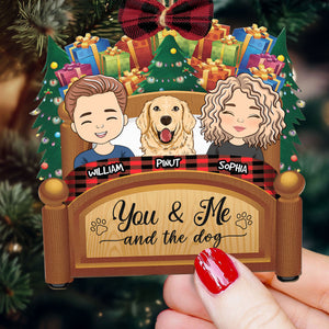 You & Me And The Dogs Cats Pets - Personalized Custom Shaped Wooden Ornament With Bow - Gift For Pet Lover