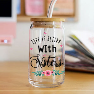 Personalized Best Friend, Life Is Better With Sisters Glass Bottle, Frosted Bottle