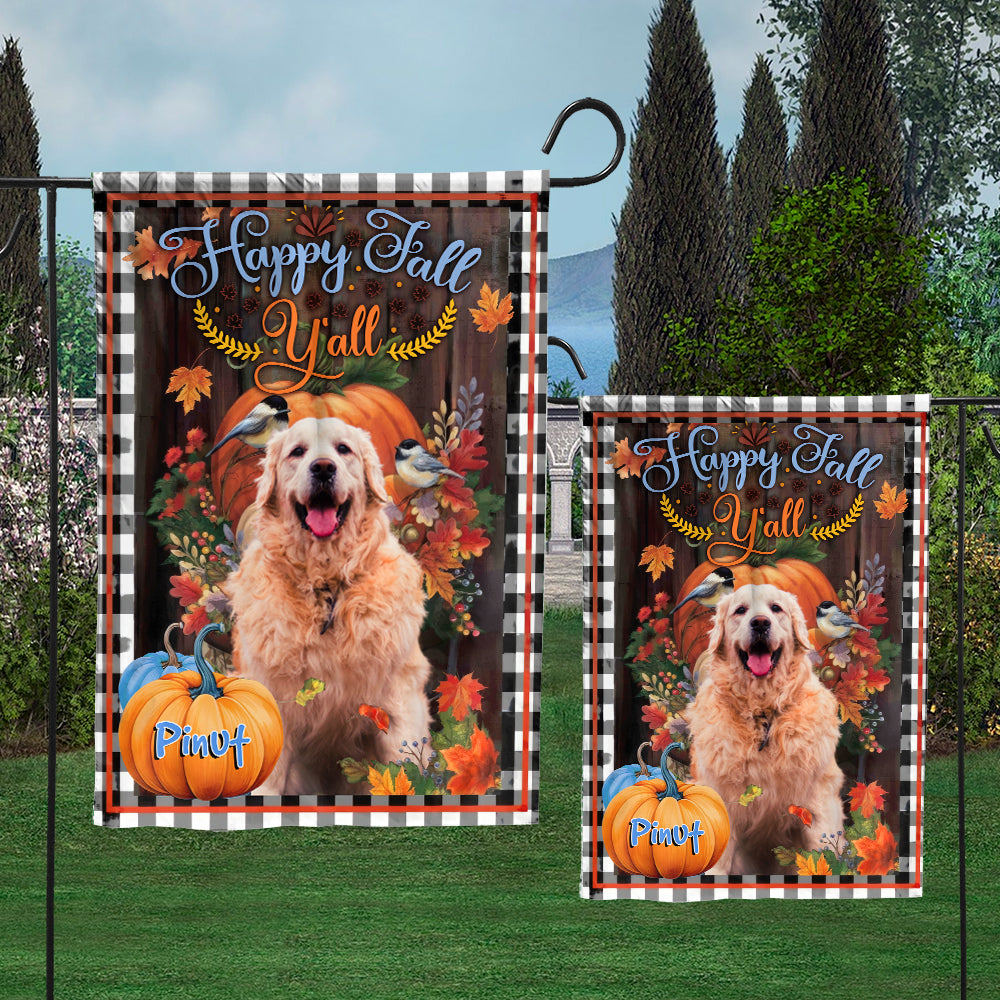 Personalized Welcome Garden Flag, Happy Fall Y'all Thankgivings Jesus with Custom Name