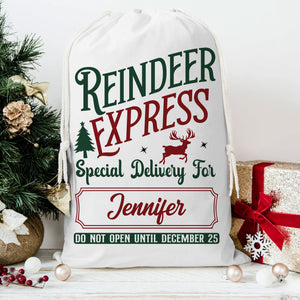 Reindeer Express Custom Name, Personalized String Bag, Christmas Gift