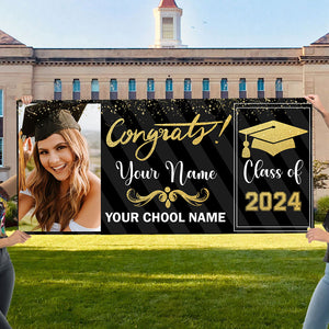 Congrats Class Of 2024- Personalized Photo And Texts Graduated Banner - Decoration Gifts