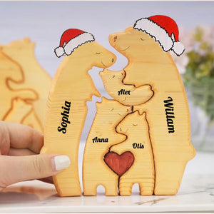 Christmas Personalized Wooden Bears Family - Puzzle Wooden Bears Family - Wooden Pet Carvings