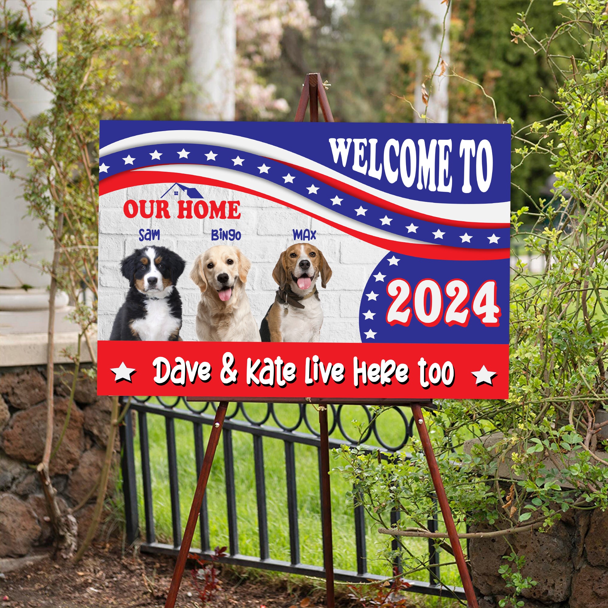 Welcome To Pet Home, Humans Live Here Too - Personalized American Pet Lawn Sign, Yard Sign, Gift For Pet Lover